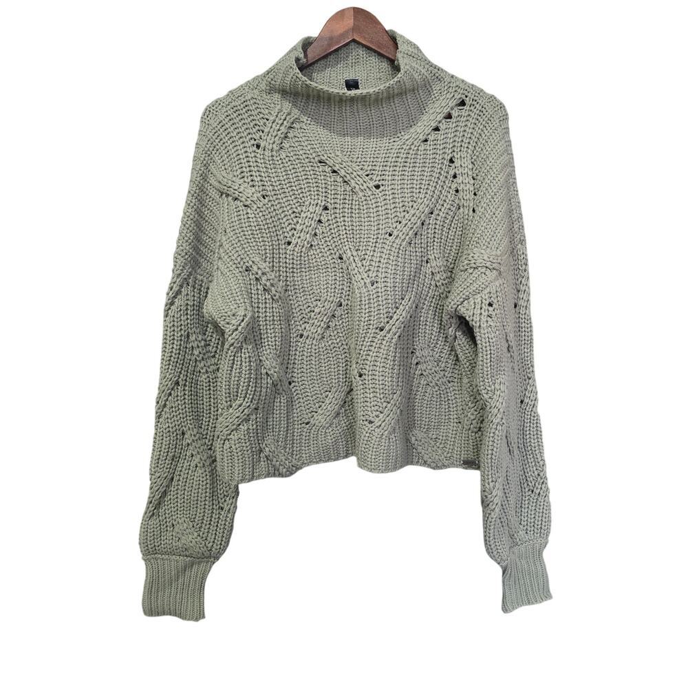 Savvi Turtleneck Chunky Knit Sweater Sage Green Size M